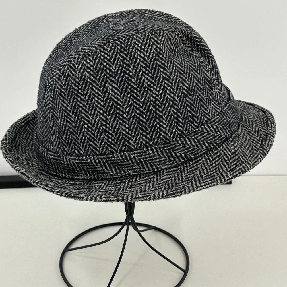 Dorfman Pacific Mens Herringbone Wool Blend Fedora Hat‎ Gray Black Large
